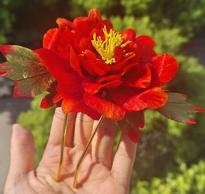 Forcina personalizzata peonia rossa - Forcina di seta (Ronghua)