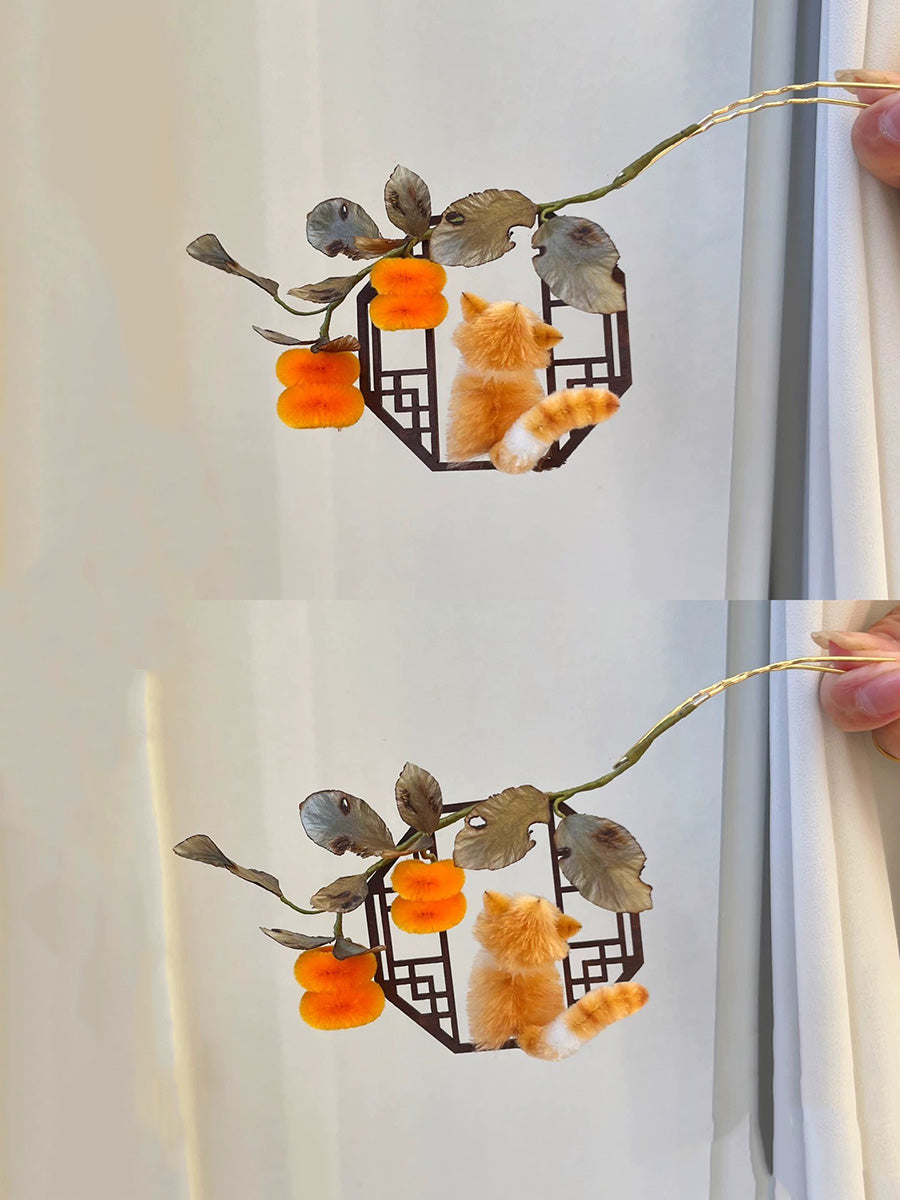 Autumn Cat Bespoke Hairpin - Silk Hairpin(Ronghua)