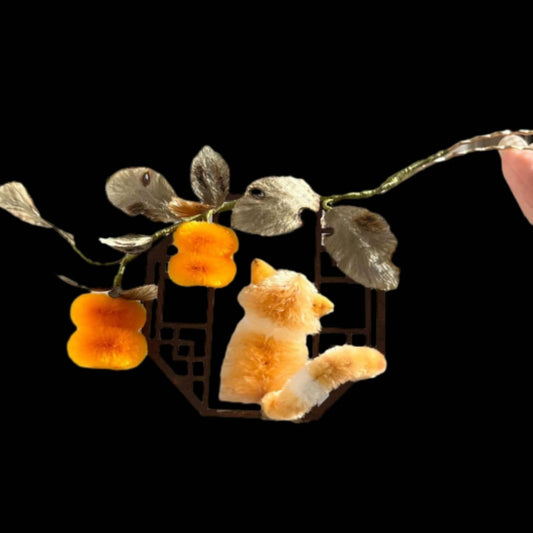 Fermaglio per capelli personalizzato Autumn Cat - Fermaglio per capelli in seta (Ronghua)
