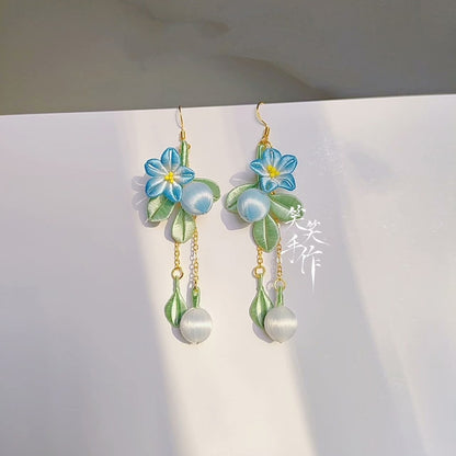 Handcrafted Chanhua Floral  Drop Earrings - 925 Silver Hooks