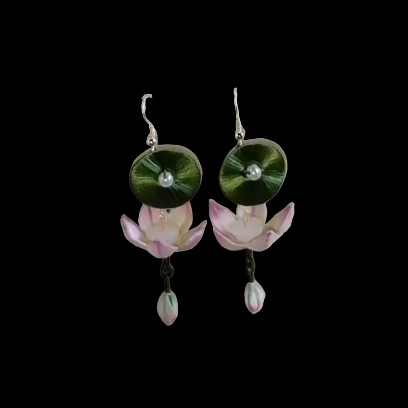 Handcrafted Chanhua Lotus & Leaf Silver Earrings
