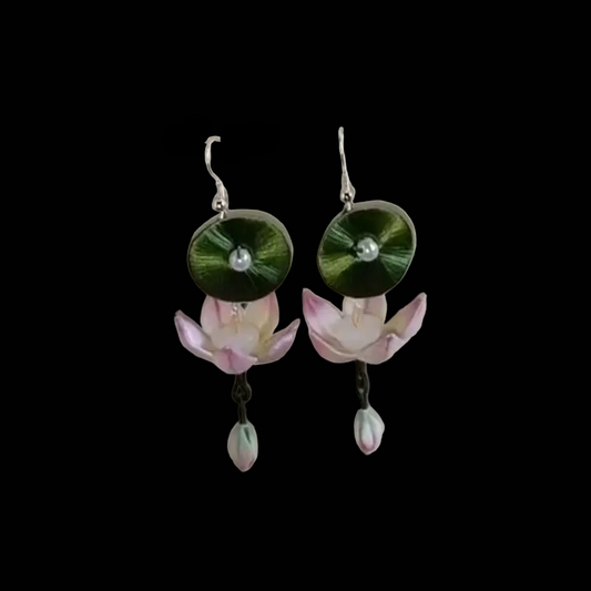 Handcrafted Chanhua Lotus & Leaf Silver Earrings