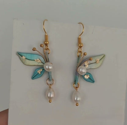 Orecchini a farfalla Chanhua in seta artigianali - Ganci in argento sterling