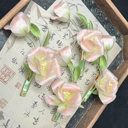 Handmade Ronghua Pink Begonia Hair Clip | Mulberry Silk Velvet Flower Alligator Clip