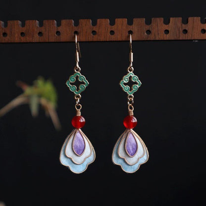 Handmade Ronghua Dunhuang Style Drop Earrings | Mulberry Silk Velvet Cloisonné-Inspired Flower Earrings