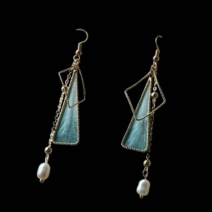 Handmade Ronghua Gradient Triangle Leaf Earrings | Mulberry Silk Velvet Geometric Drop Earrings (10 Colors)