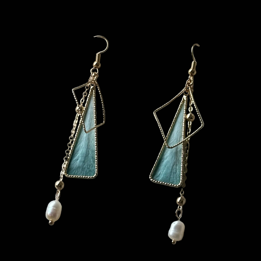 Handmade Ronghua Gradient Triangle Leaf Earrings | Mulberry Silk Velvet Geometric Drop Earrings (10 Colors)