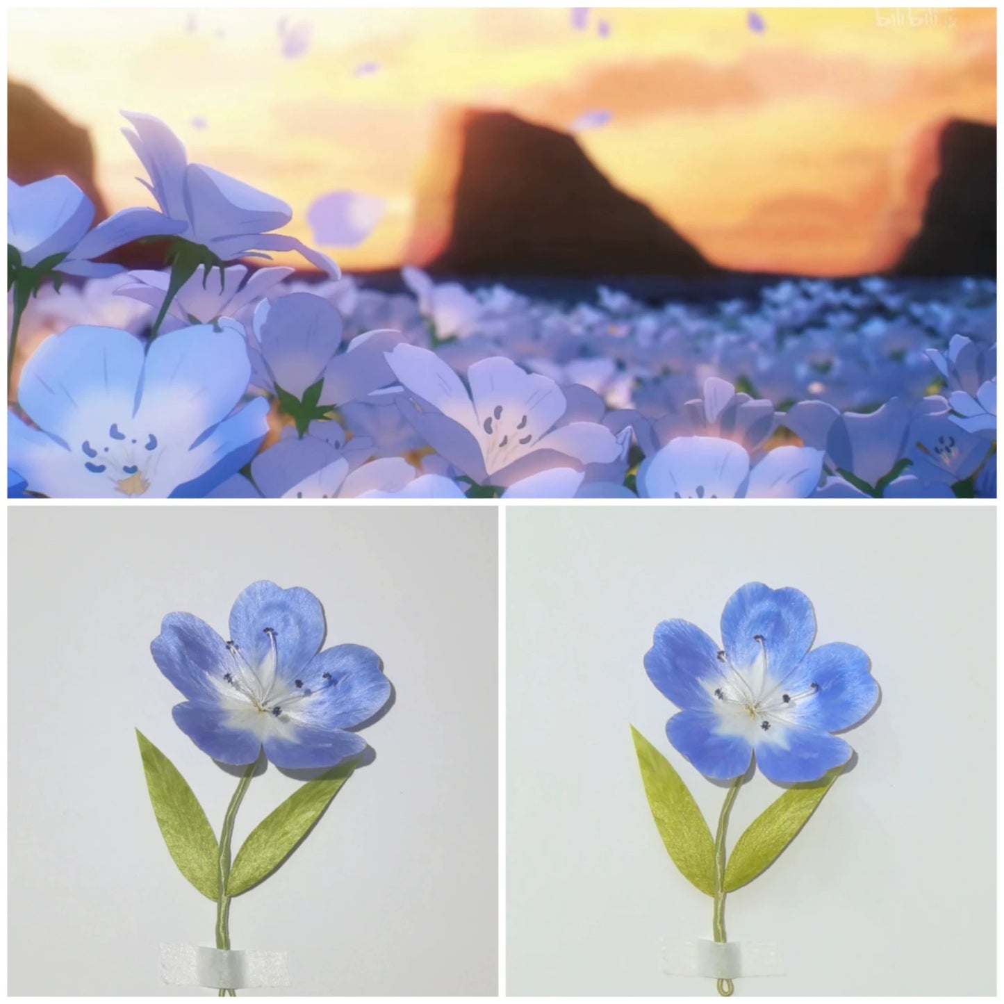 Fermaglio per capelli fiore Soujourn Ronghua fatto a mano | Copricapo fiore di clematide blu in velluto souvenir di Frieren