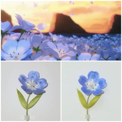Fermaglio per capelli fiore Soujourn Ronghua fatto a mano | Copricapo fiore di clematide blu in velluto souvenir di Frieren