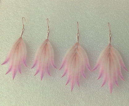 Handmade Ronghua Velvet Feather Earrings | Light Pink Mulberry Silk Drop Earrings