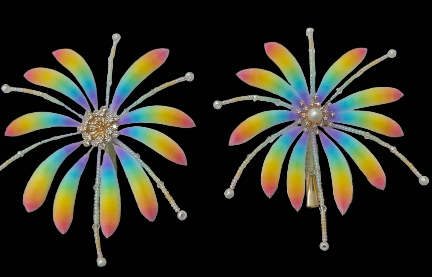 Handmade Ronghua Rainbow Firework Brooch | Mulberry Silk Velvet Flower Burst Brooch