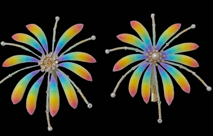 Handmade Ronghua Rainbow Firework Brooch | Mulberry Silk Velvet Flower Burst Brooch