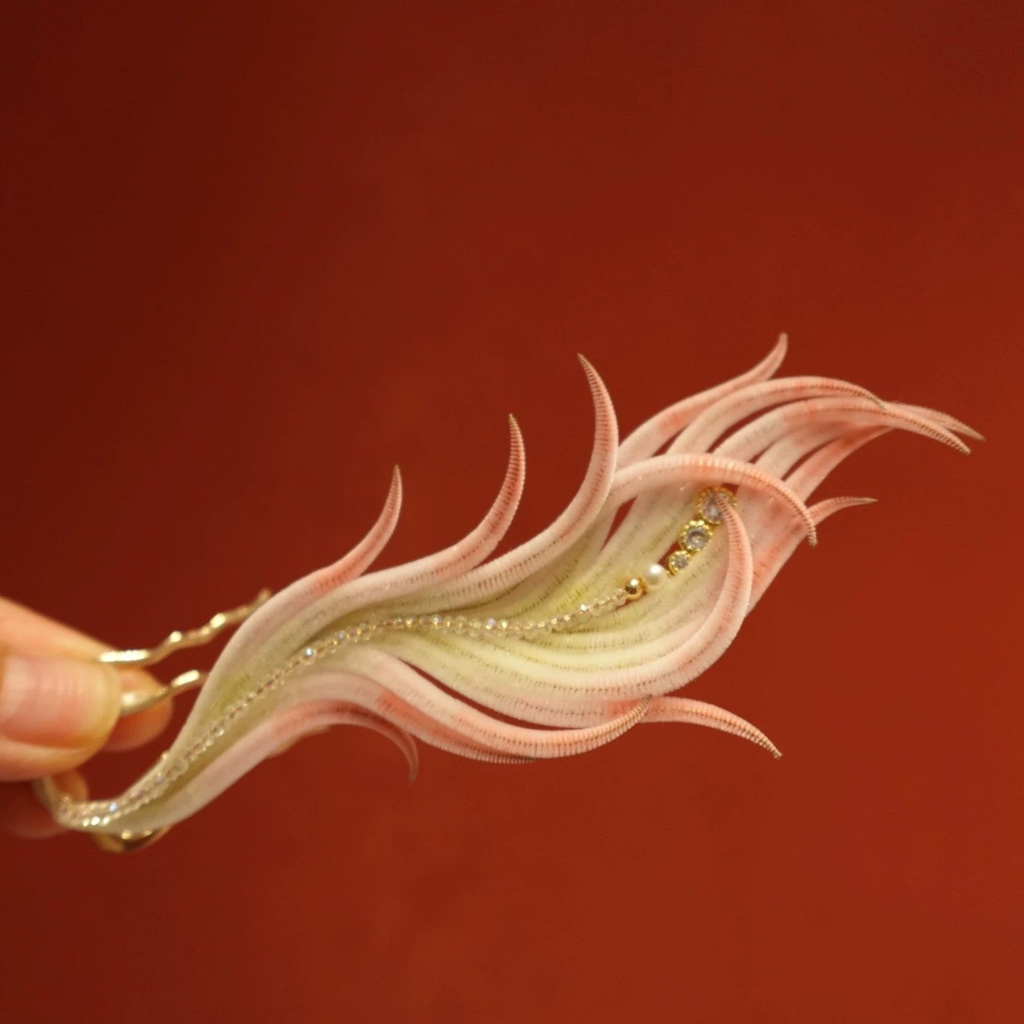 Handmade Ronghua Phoenix Tail Hairpin | Blue-White-Red Mulberry