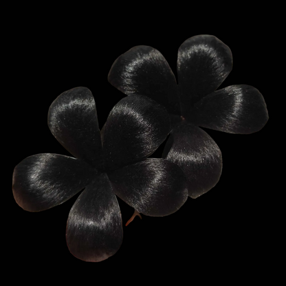 Handmade Ronghua Black Double Flower Brooch | Pure Black Mulberry Silk Velvet Floral Pin