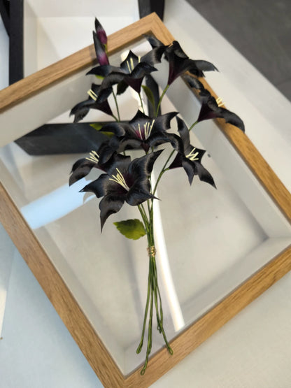 Bouquet di Fiori di Datura Neri e Rossi Ronghua Fatti a Mano | Grappolo di Fiori Triplo Mandala in Velluto di Seta di Gelso