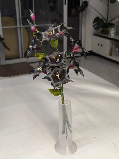 Bouquet di Fiori di Datura Neri e Rossi Ronghua Fatti a Mano | Grappolo di Fiori Triplo Mandala in Velluto di Seta di Gelso