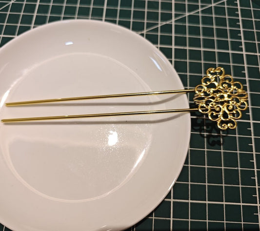 Set di fermagli per capelli in rame – Filigrana floreale, 140 mm (祥云款)