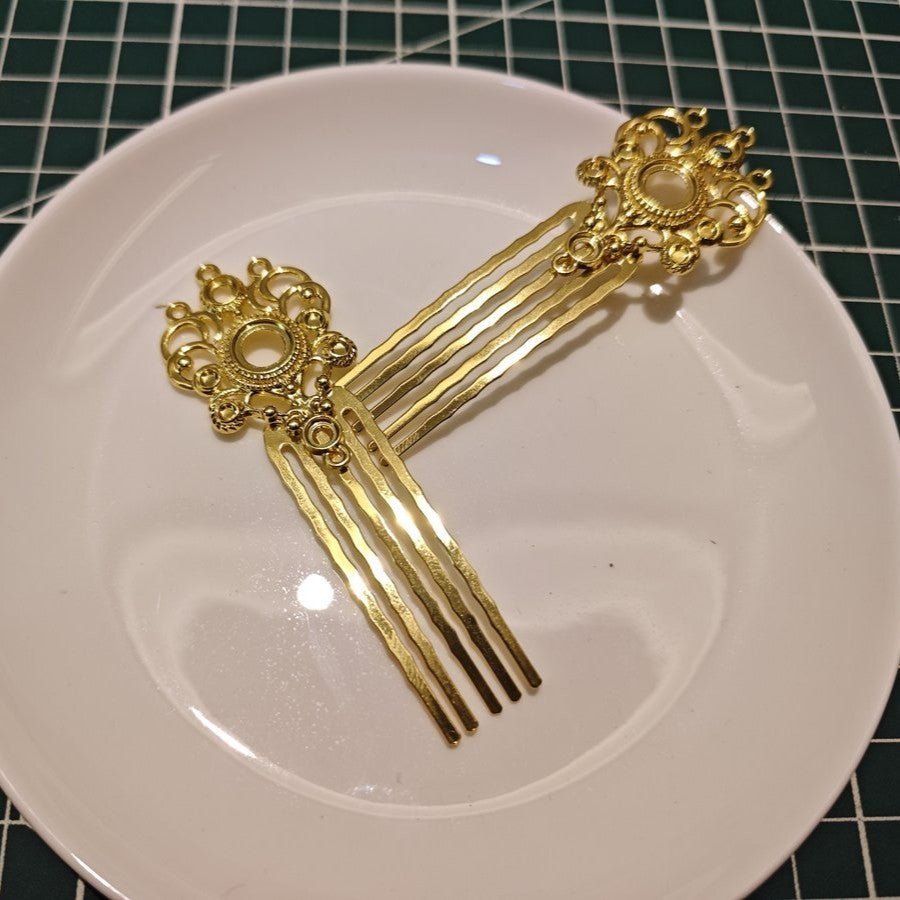 Alloy 5-Prong Hair Comb – Ornate Filigree Design, 75mm