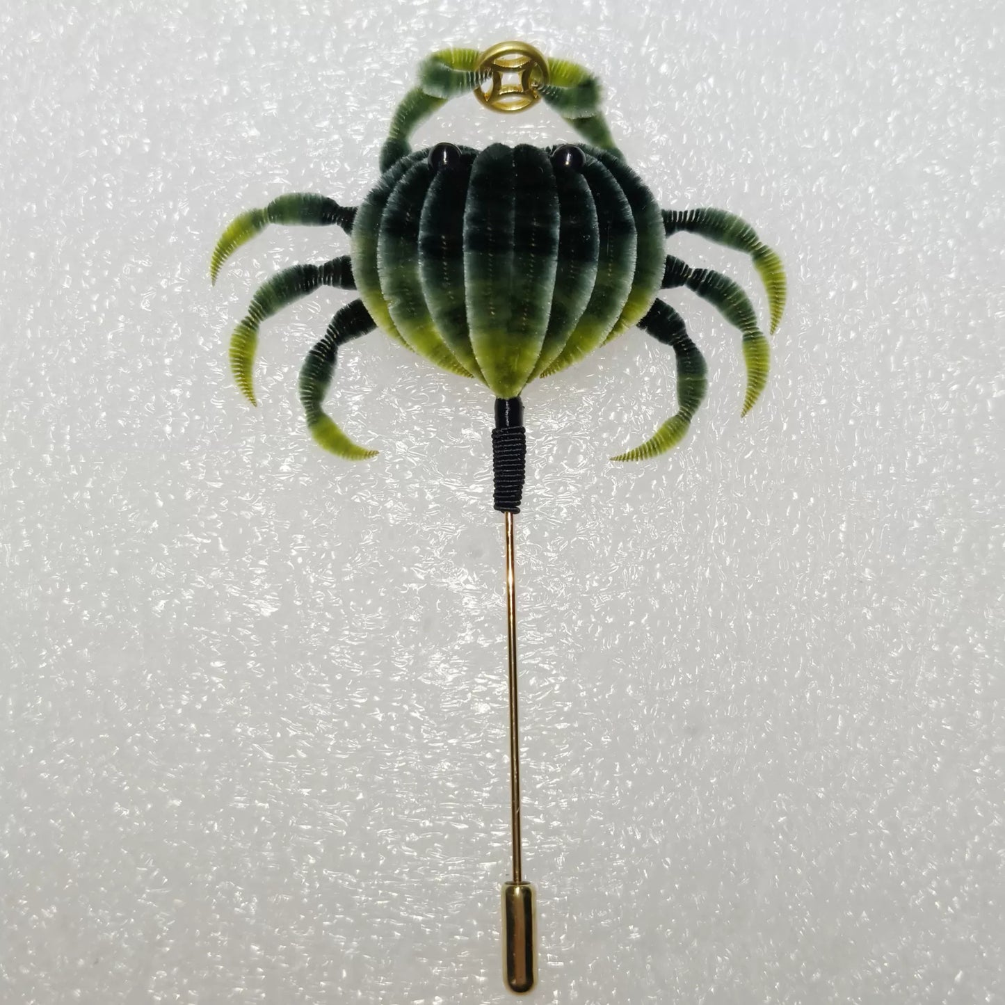 Handmade Ronghua Crab Brooch - Natural Mulberry Silk Velvet Pin