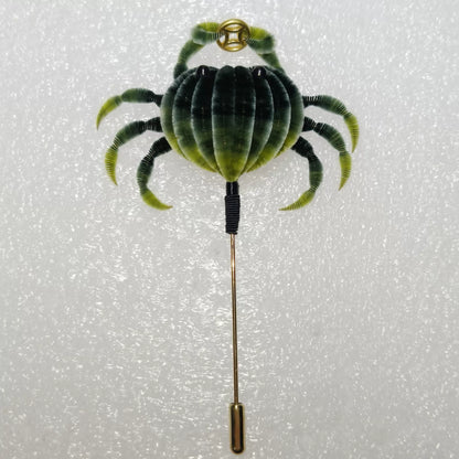 Handmade Ronghua Crab Brooch - Natural Mulberry Silk Velvet Pin