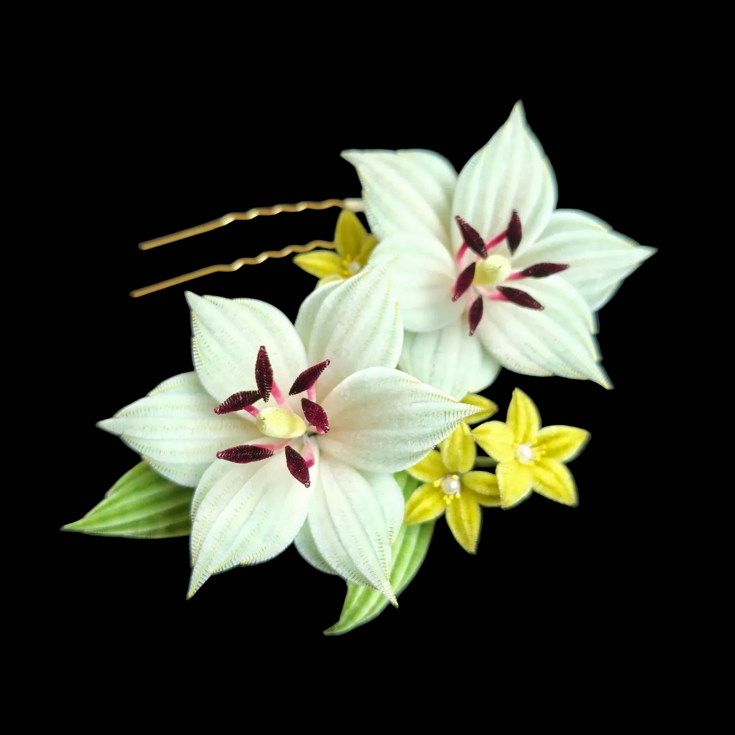 Handmade Ronghua Lily Hair Pin - Natural Mulberry Silk Velvet Flower