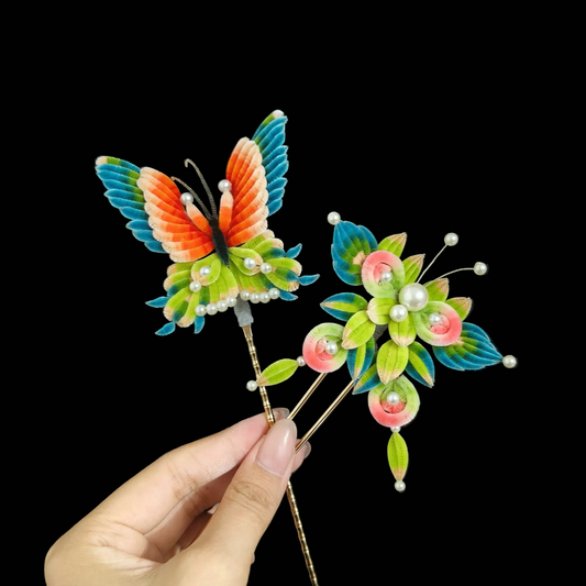 Handmade Ronghua Butterfly Hair Pin - Natural Mulberry Silk Velvet Animal