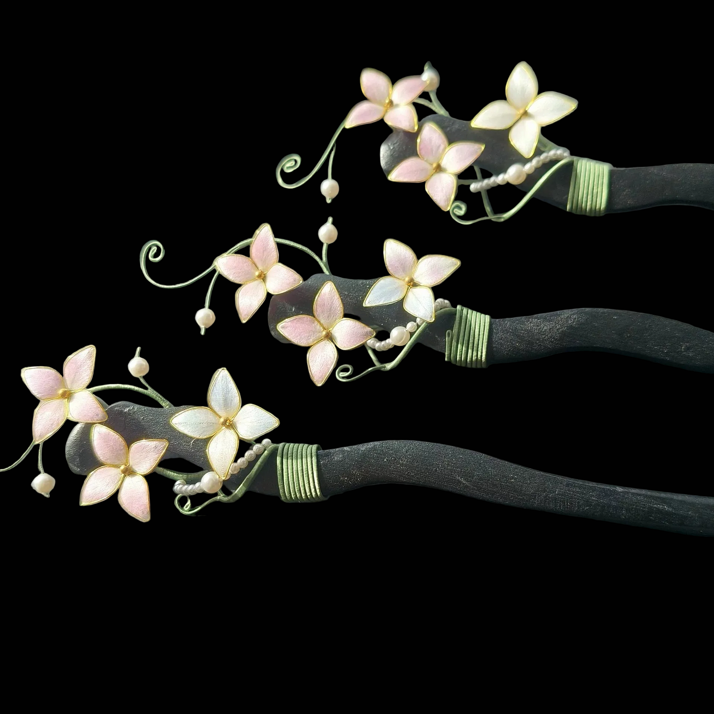 Handmade Ronghua Vine Flower Hairpin - Mulberry Silk Velvet Blossom Hair Pin