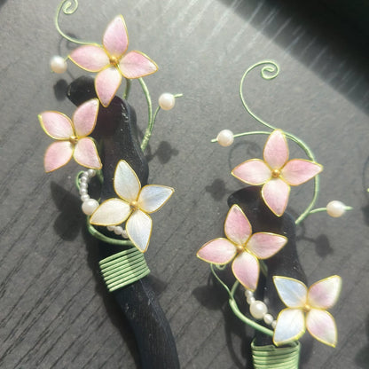 Handmade Ronghua Vine Flower Hairpin - Mulberry Silk Velvet Blossom Hair Pin