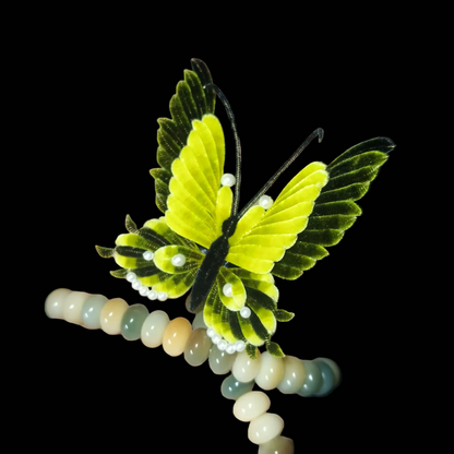 Handmade Ronghua Butterfly Hairpin - Mulberry Silk Velvet Butterfly Hair Pin with Pearls