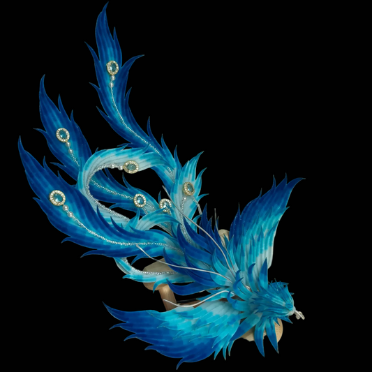 Handmade Ronghua Blue Phoenix Ornament - Natural Silk Velvet Feather Decoration