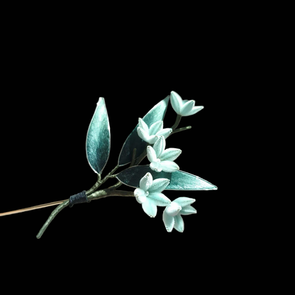 Handmade Ronghua Bamboo Leaf Brooch - Natural Silk Velvet Flower Pin