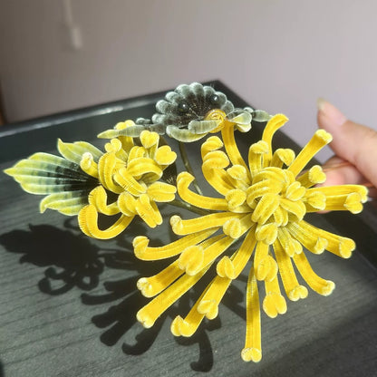 Épingle à cheveux faite main en chrysanthème de Ronghua - Accessoire de cheveux en fleur de soie naturelle