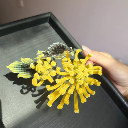 Épingle à cheveux faite main en chrysanthème de Ronghua - Accessoire de cheveux en fleur de soie naturelle