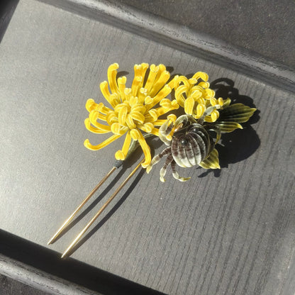 Épingle à cheveux faite main en chrysanthème de Ronghua - Accessoire de cheveux en fleur de soie naturelle