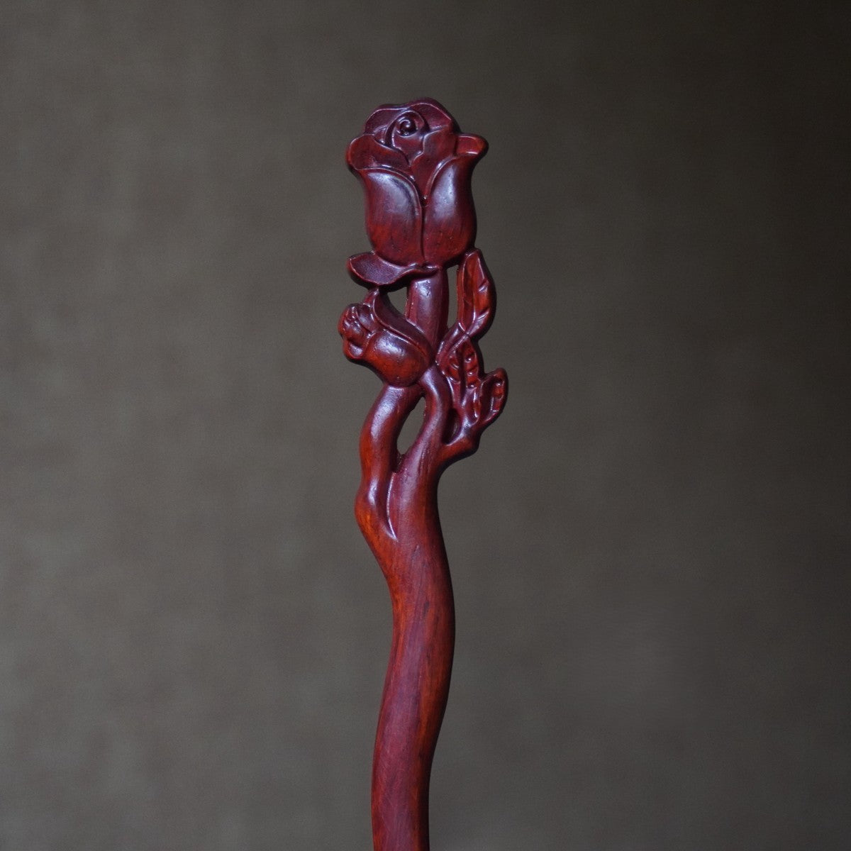 Bastoncino per capelli in legno d'ebano africano naturale - Design a rosa #玫瑰