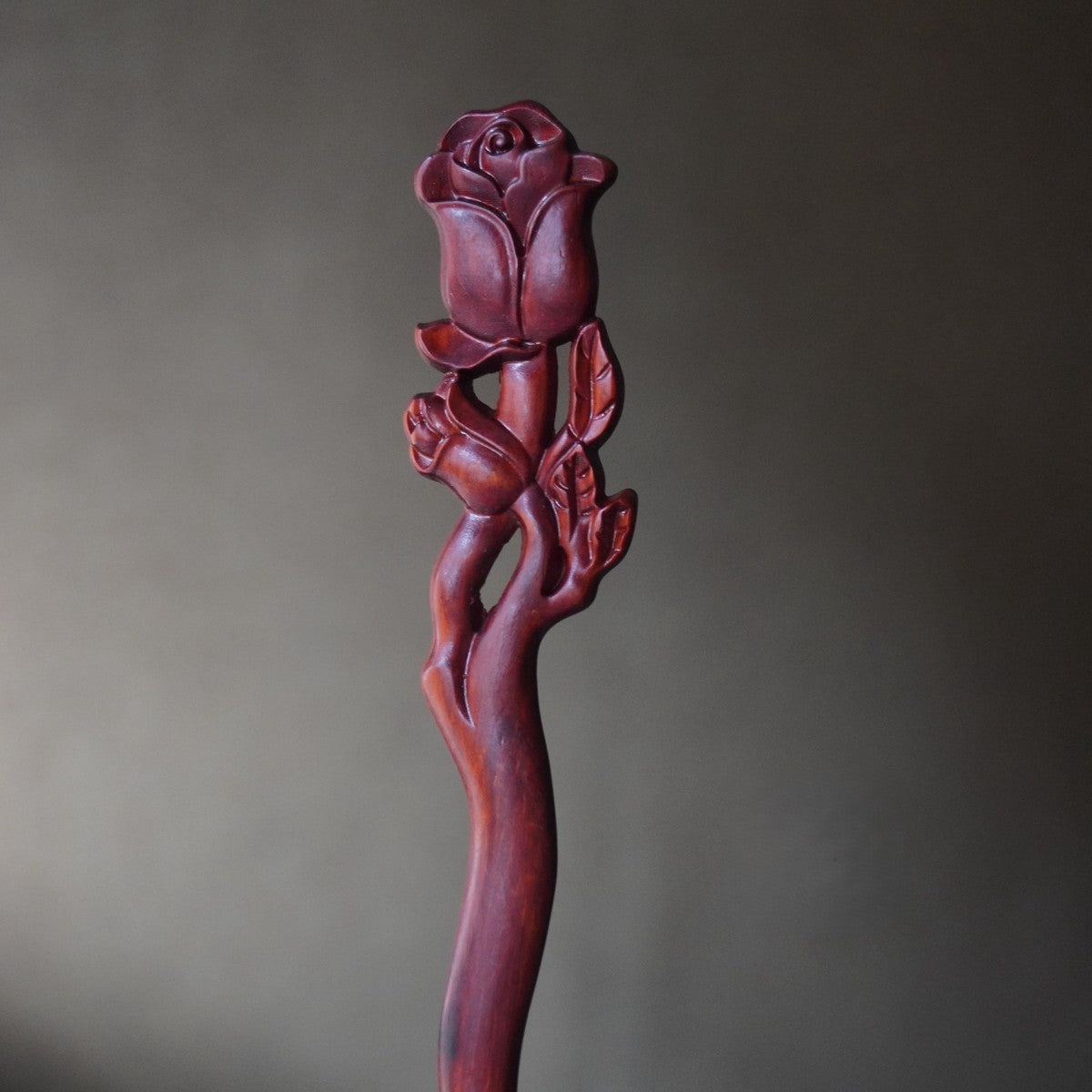 Bastoncino per capelli in legno d'ebano africano naturale - Design a rosa #玫瑰