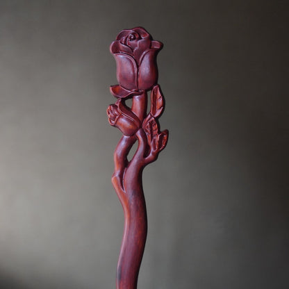 Bastoncino per capelli in legno d'ebano africano naturale - Design a rosa #玫瑰