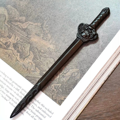Pique à cheveux en ébène africain naturel - Lotus Épée Design 17.5cm #莲凌