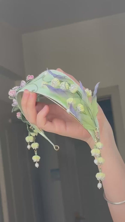 Handmade Lily of the Valley and Rose Chanhua Headband - Artisanal Floral Crown Accessory