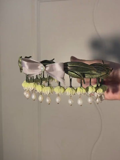 Handmade Lily of the Valley Bow Chanhua Headband - Artisanal Floral Tiara