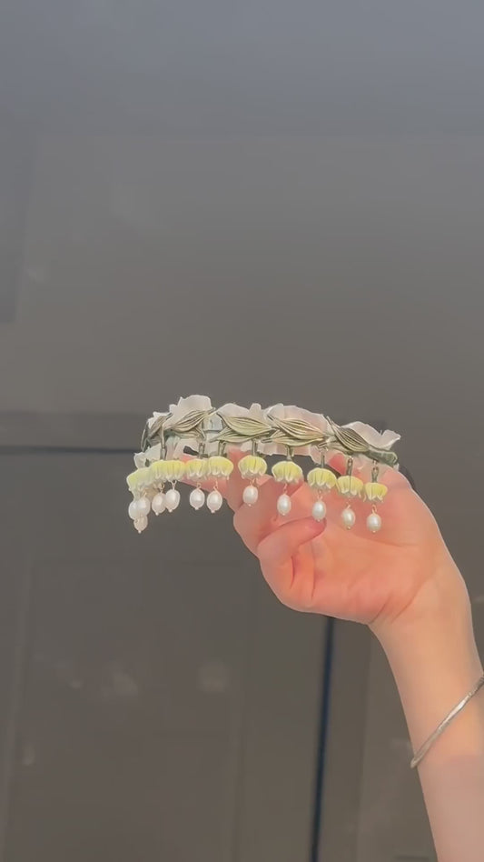 Handmade Lily of the Valley Ribbon Headband - Artisanal Chanhua Floral Hair Accessory